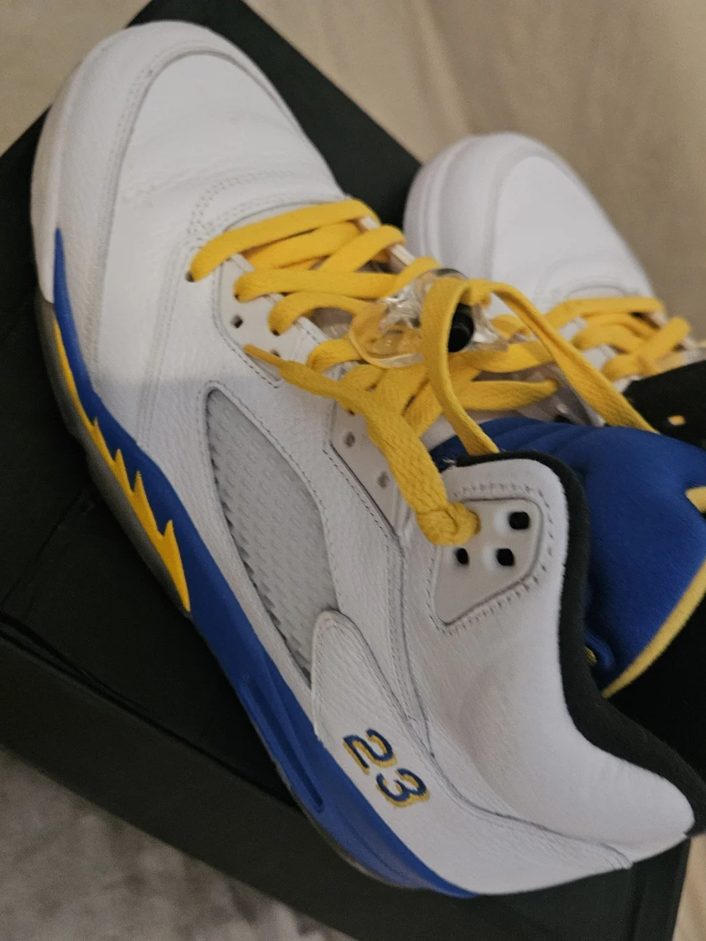 Jordan White and Yellow Retro Basketball Sneakers